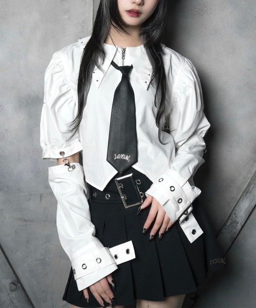 LAZYSLAY レザーネクタイシャツ ホワイト LAZYSLAY ブラウス シャツ レザーネクタイシャツ レディース