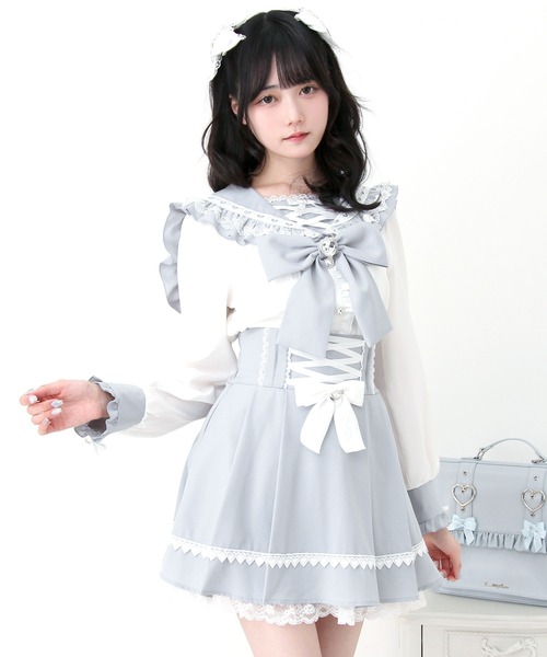 DearMyLove ブラウス シャツ レースアップはしごレースセーラー
