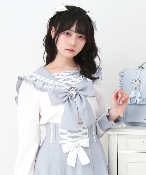 DearMyLove ブラウス シャツ レースアップはしごレースセーラー