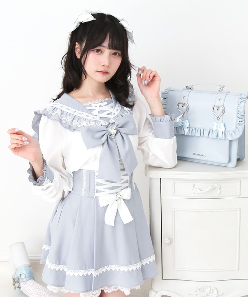 DearMyLove ブラウス シャツ レースアップはしごレースセーラー
