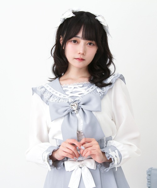 DearMyLove ブラウス シャツ レースアップはしごレースセーラー