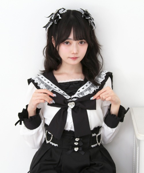 DearMyLove ブラウス シャツ レースアップはしごレースセーラー