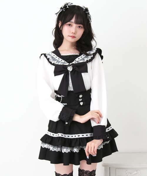 DearMyLove ブラウス シャツ レースアップはしごレースセーラー