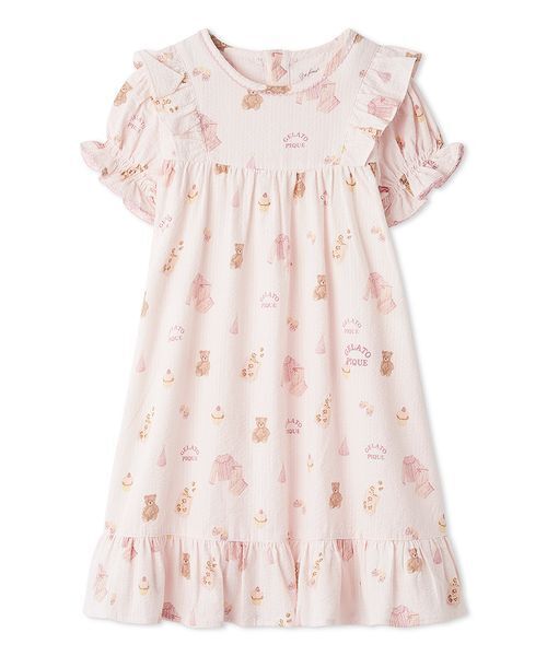 ルームウェア 「KIDS」パジャマパーティー柄シャーリングワンピース キッズ 子供の画像