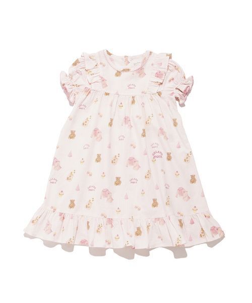 ルームウェア 「KIDS」パジャマパーティー柄シャーリングワンピース キッズ 子供の画像
