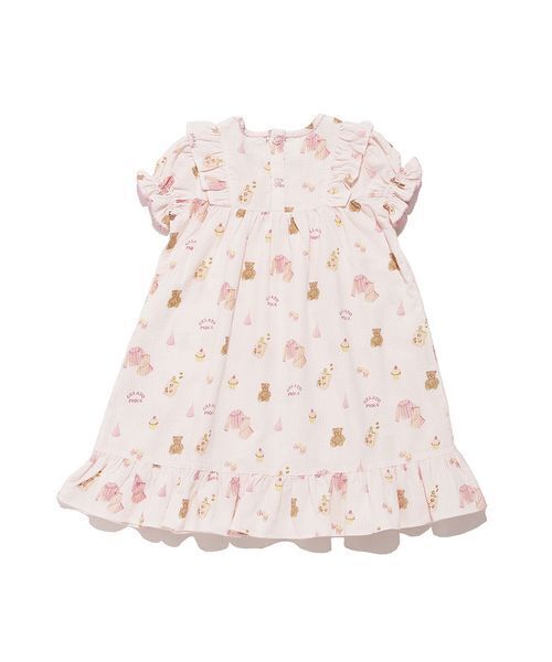 ルームウェア 「KIDS」パジャマパーティー柄シャーリングワンピース キッズ 子供の画像
