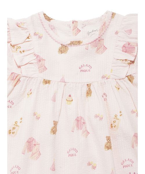ルームウェア 「KIDS」パジャマパーティー柄シャーリングワンピース キッズ 子供の画像