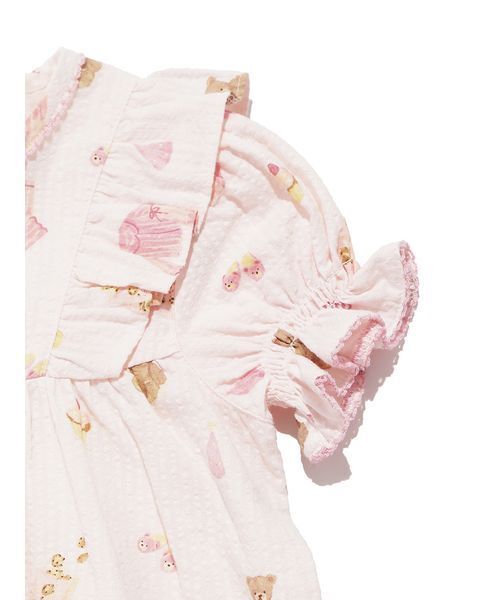 ルームウェア 「KIDS」パジャマパーティー柄シャーリングワンピース キッズ 子供の画像