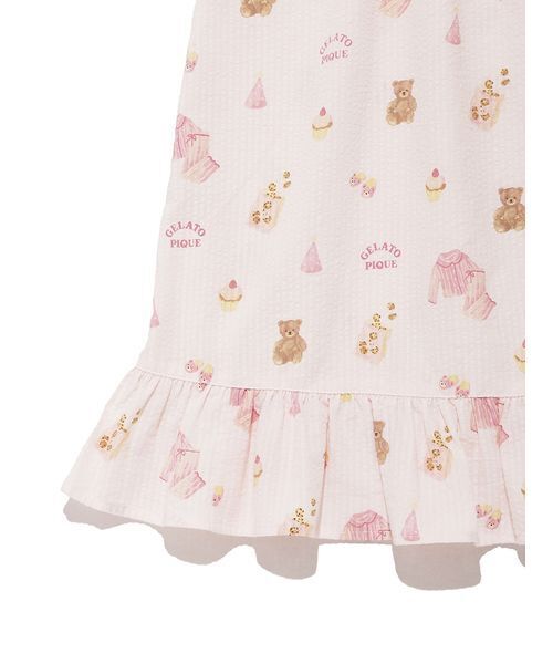 ルームウェア 「KIDS」パジャマパーティー柄シャーリングワンピース キッズ 子供の画像