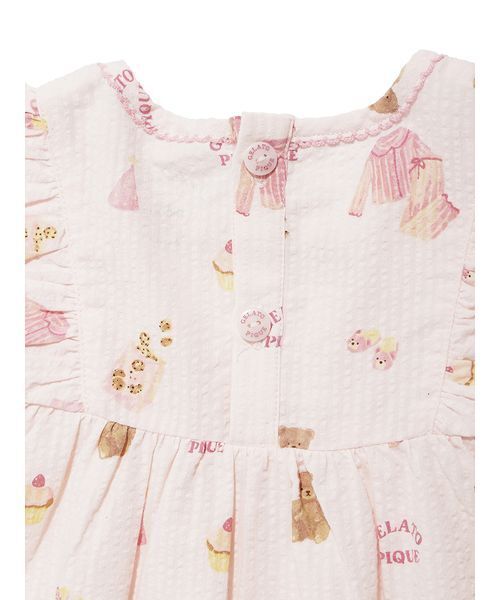ルームウェア 「KIDS」パジャマパーティー柄シャーリングワンピース キッズ 子供の画像
