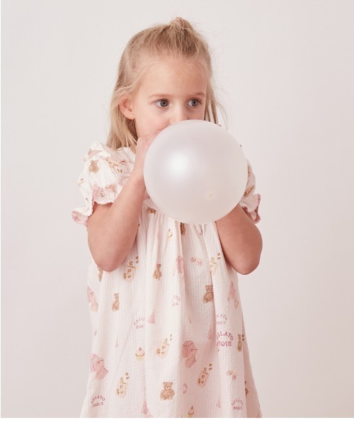 ルームウェア 「KIDS」パジャマパーティー柄シャーリングワンピース キッズ 子供の画像