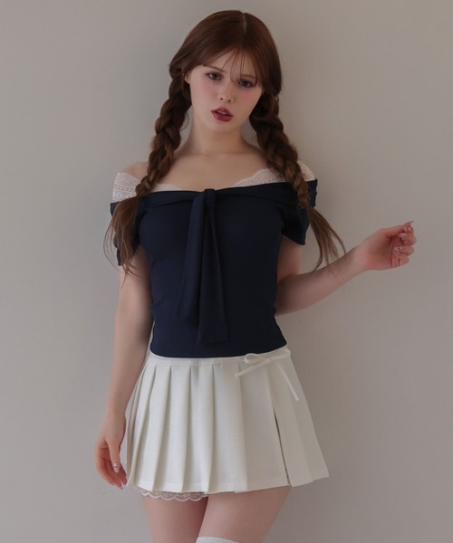 M DOLLY tシャツ Lace colette bowtie ribbon tops/レースコレット