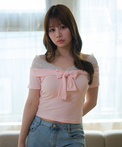 M DOLLY tシャツ Lace colette bowtie ribbon tops/レースコレット