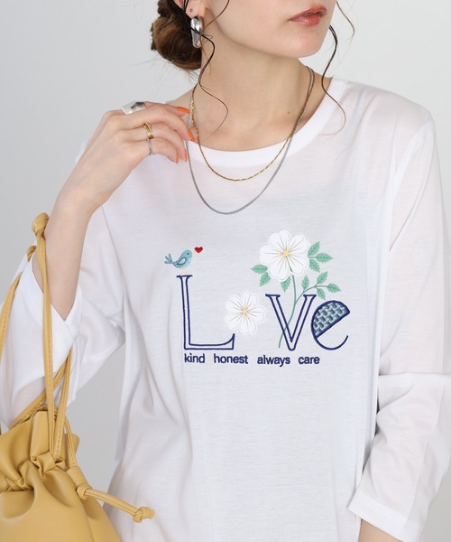 tシャツ BRODIAEA フラワーロゴデザインチュニック レディース