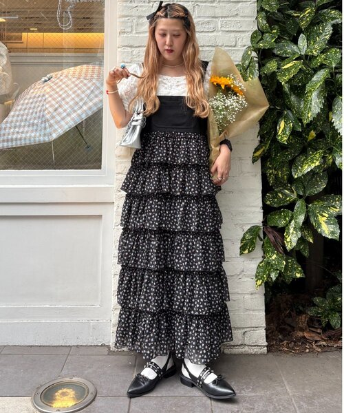 Wcloset フリルティアードジャンパースカート ワンピース w closet（ダブルクローゼット） ワンピース フリルティアード
