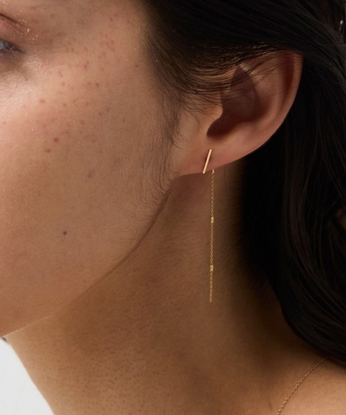 ピアス 入学式 「K10」バーピアス＆チェーンピアスキャッチセット/2way レディースの画像