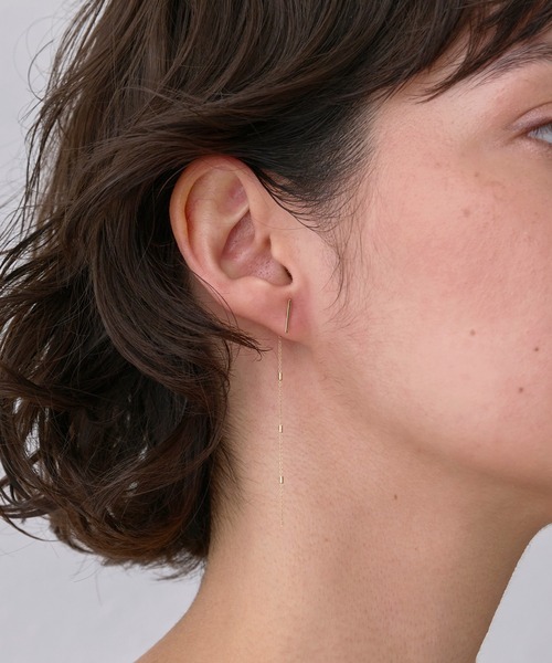 ピアス 入学式 「K10」バーピアス＆チェーンピアスキャッチセット/2way レディースの画像