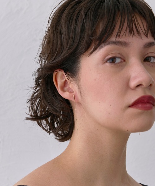 ピアス 入学式 「K10」バーピアス＆チェーンピアスキャッチセット/2way レディースの画像