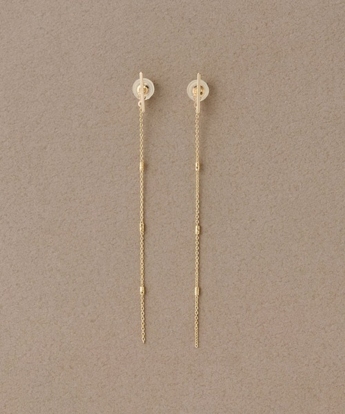ピアス 入学式 「K10」バーピアス＆チェーンピアスキャッチセット/2way レディースの画像