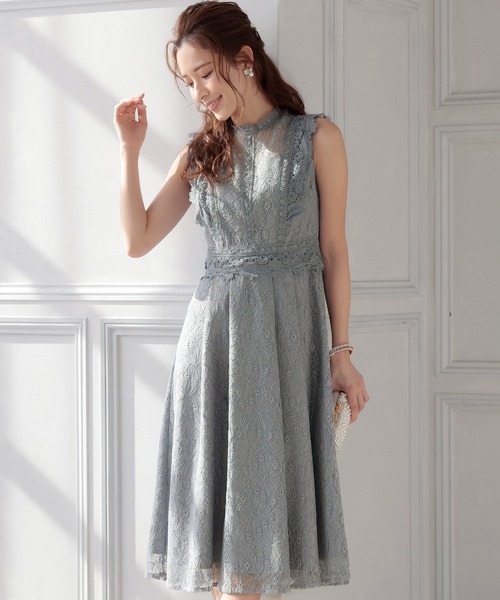 パフスリーブ パーティードレス お呼ばれミモレ丈&ノースリーブ結婚式フォーマル セール】パフスリーブ パーティードレス お呼ばれミモレ丈