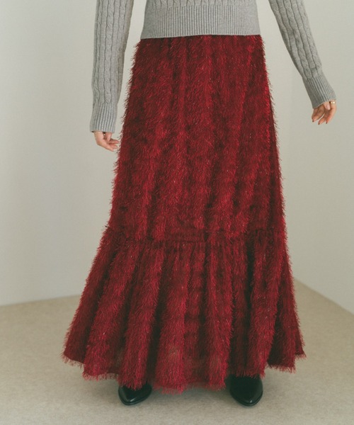VANNIE U スカート ラメフェザーティアードスカート/Sサイズ展開あり