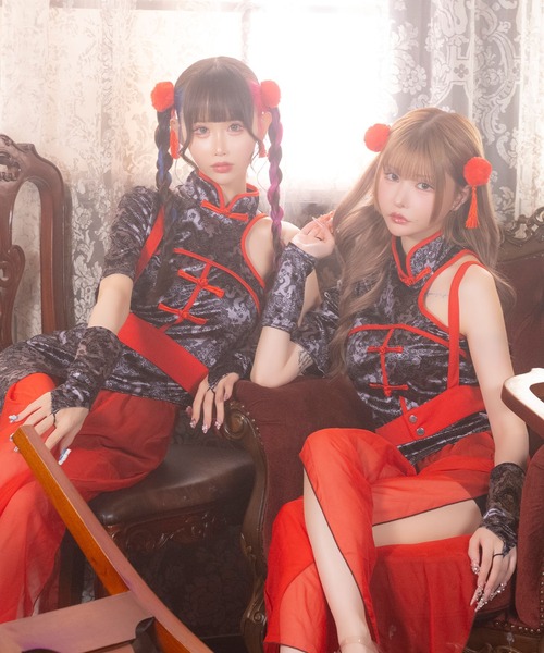Tika - コスプレ コスプレ 瀬戸もの 艶っぽい 愛くるしい カンフー 細長い切口 体型取りまかなう ロング 衣裳 5点仕掛ける パーティグッズ-ゲーム、おもちゃ-その他パーティーグッズ