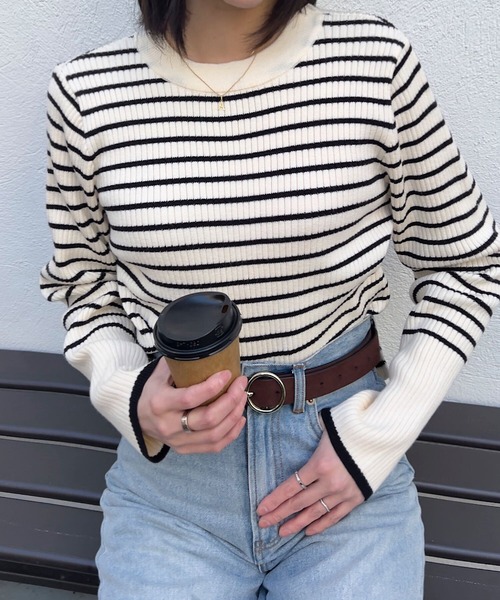 G/FORE ロゴ袖 配色ニット 羽織り 軽量ストレッチ きれいめ✨即購入可✨ 袖バイカラーもっちりリブニットトップス [C6960] - レディース