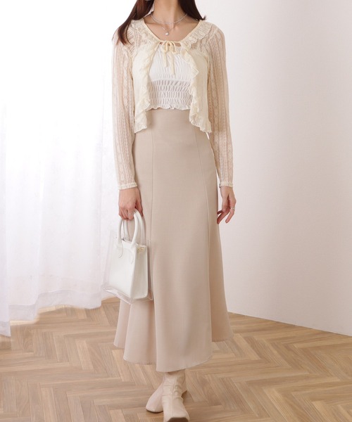 スイス製 レースカーディガン アイボリー レースリボン Lace Ladies（レースレディース） カーディガン フリル リボン 総