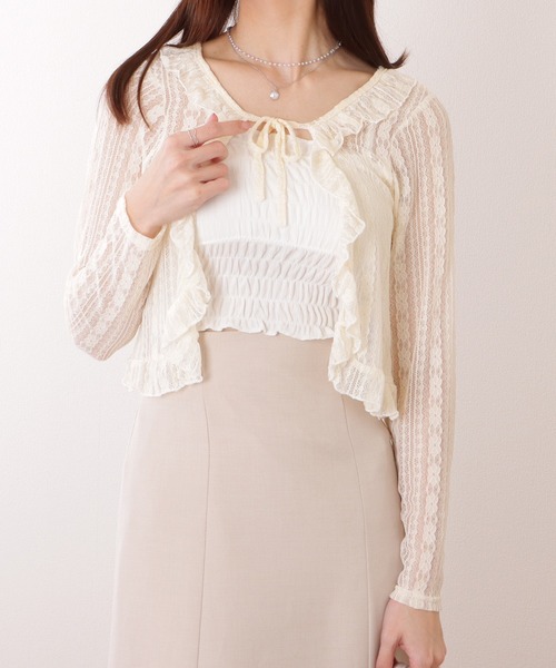 Angelic Pretty カーディガン ボレロ リボン レース 白 Lace Ladies（レースレディース） カーディガン フリル リボン 総
