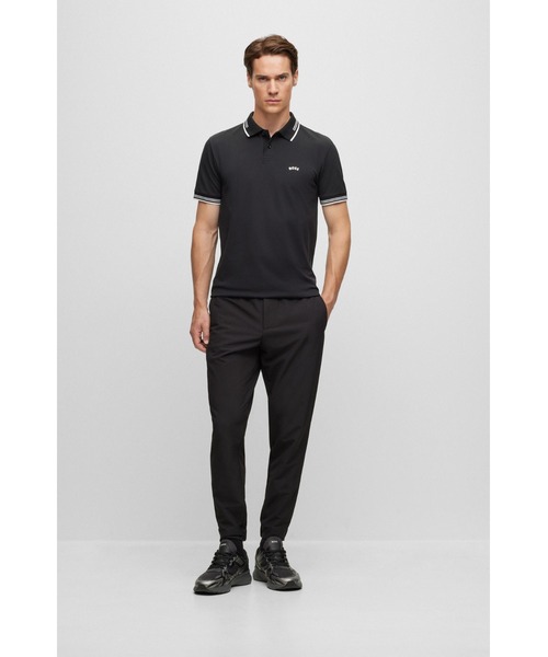 HUGO BOSS ゴルフウェア ポロシャツ 半袖 吸汗 速乾 ブラック L BOSS（HUGO BOSS） ポロシャツ 半袖 カーブロゴ コットン メンズ