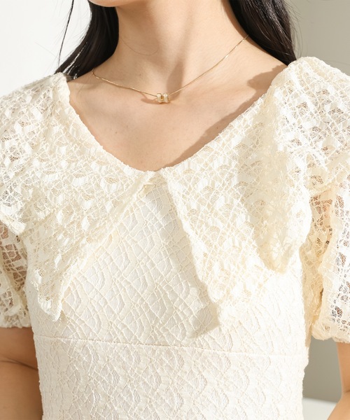 Lace Ladies ワンピース ビッグカラー フリル レース Iライン