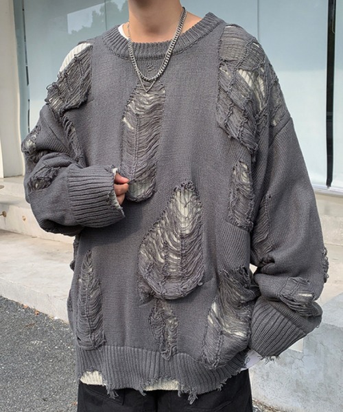 SEN TOKYO セーター ニット クルーネックダメージニットセーター
