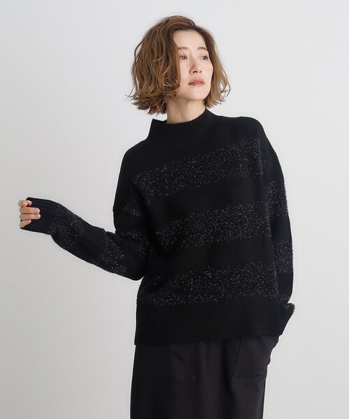 【お値下げ12/22迄】ラメ入り黒ニットセーター パフスリーブ　ADORE セール】 ◇スパークルラメニット （ニット・セーター）｜ADORE