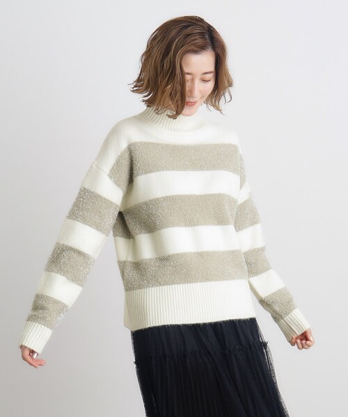 grove（グローブ） ニット セーター ボーダーラメフェザーハイネック
