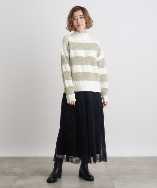 PERVERZE ボーダー クロップドニットセーター grove（グローブ） ニット セーター ボーダーラメフェザーハイネック