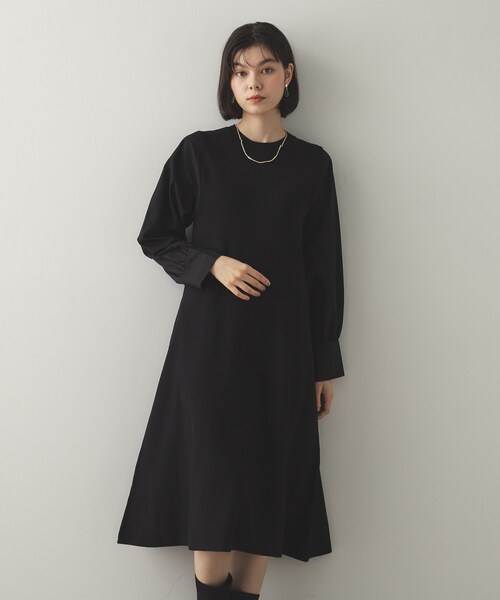 OPAQUE.CLIP ワンピース フハクスリーブ ドッキングニットフレア  