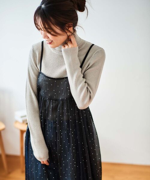 美品 ebure ライトシルクウール キャミワンピース ブラック 91300円 le.coeur blanc（ルクールブラン） ワンピース 箔ドットオーガンジー