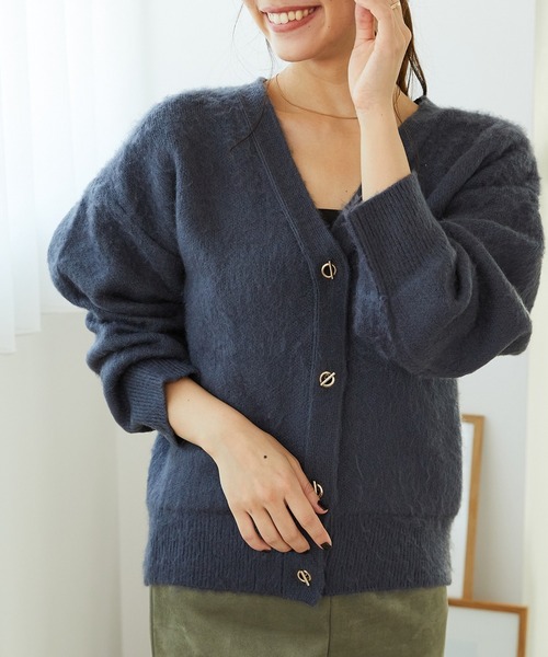 mimi】エムズグレイシー 25ss パフスリーブニットカーディガン 紺