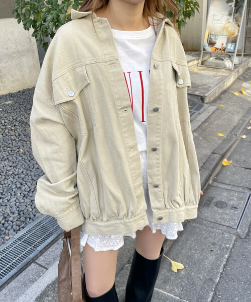 M-LINE ブルゾン アウター 「mline」ギャザーBIGジージャン レディース