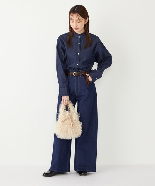 未使用 SHIPS シップス デニムフリルブラウス バンドカラー 洗える 完売品 SHIPS Colors（シップスカラーズ） ブラウス シャツ SHIPS Colors