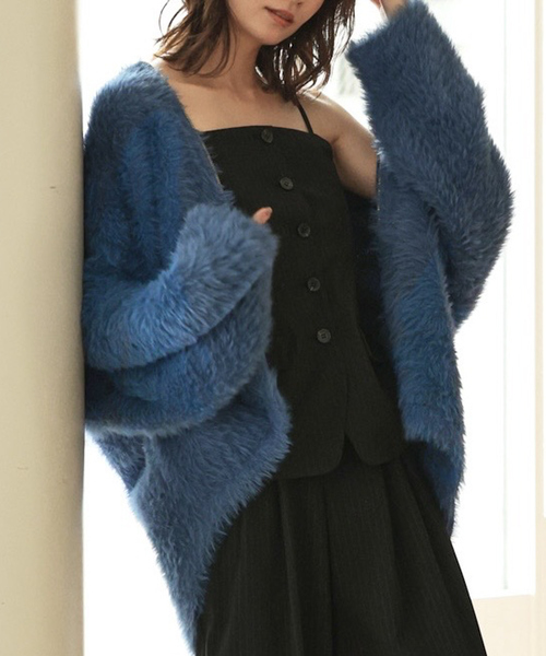 「abahouse mavie」 ニットカーディガン フリー ブルー レディース_画像4