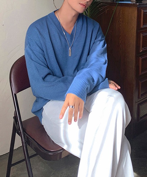 「aimoha」 Vネックニット X-LARGE ブルー メンズ_画像8