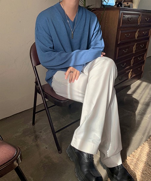 「aimoha」 Vネックニット X-LARGE ブルー メンズ_画像9