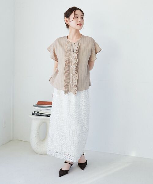 le.coeur blanc / ルクールブラン ストライプフロントフリルブラウス le.coeur blanc ブラウス シャツ ストライプフロントフリル