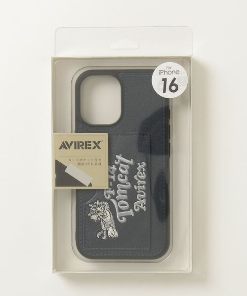 国内発送/本物保証/AVIREX iPhone16 刺繍 スマホケース 2色 人気 在庫処分】iPhone 16 AVIREX [ポケット付き背面ケース/刺繍
