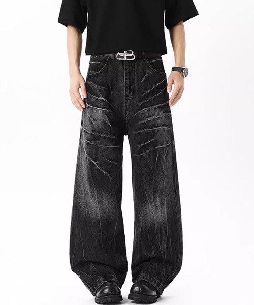 WESTBOY ジーンズ ヴィンテージ加工ブラックデニムパンツ/ワイド