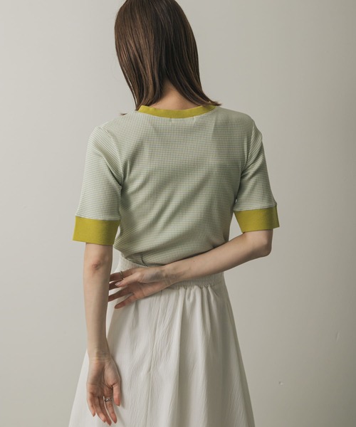 tシャツ UVカット ヤーンダイ リンガーネック ボーダー 半袖カットソー レディース リンガーネックボーダーT トップス Tシャツ 半袖 ボーダー