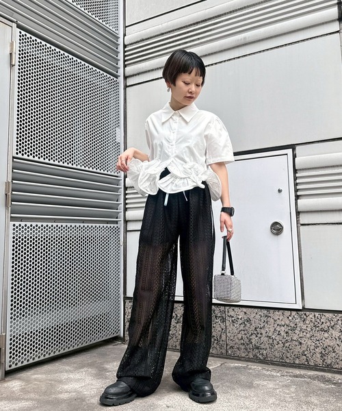 Narcissus ナルシス ペプラムブラウス シャツ ニット異素材切替え Narcissus（ナルシス） ブラウス シャツ 「Narcissus」フリルペプラム