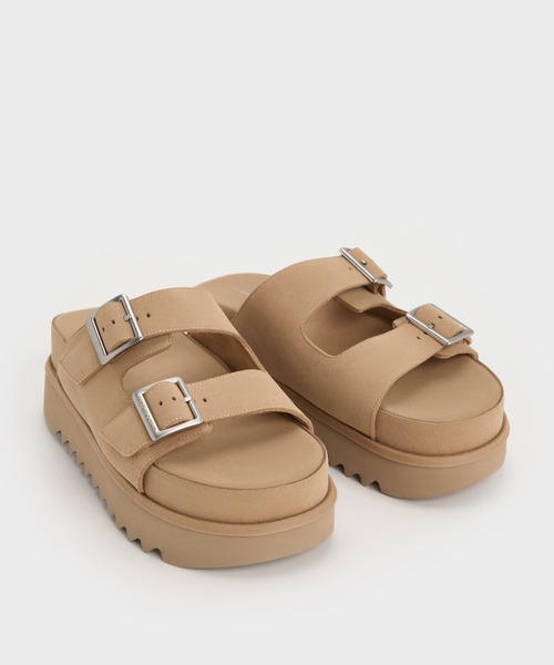 CHARLES&KEITH◆ダブルストラップ フラットフォームサンダル CHARLES & KEITH ダブルストラップ フラットフォームサンダル