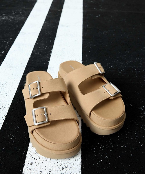 CHARLES&KEITH◆ダブルストラップ フラットフォームサンダル CHARLES ＆ KEITH サンダル ダブルストラップ フラットフォーム